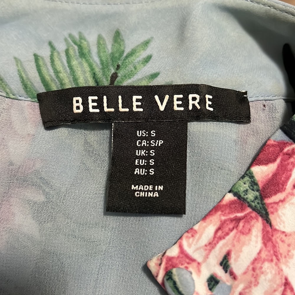 Anthropologie/BELLE VERE High Neck Halter Floral High Low Ruffle Layer Blouse - Picture 7 of 8